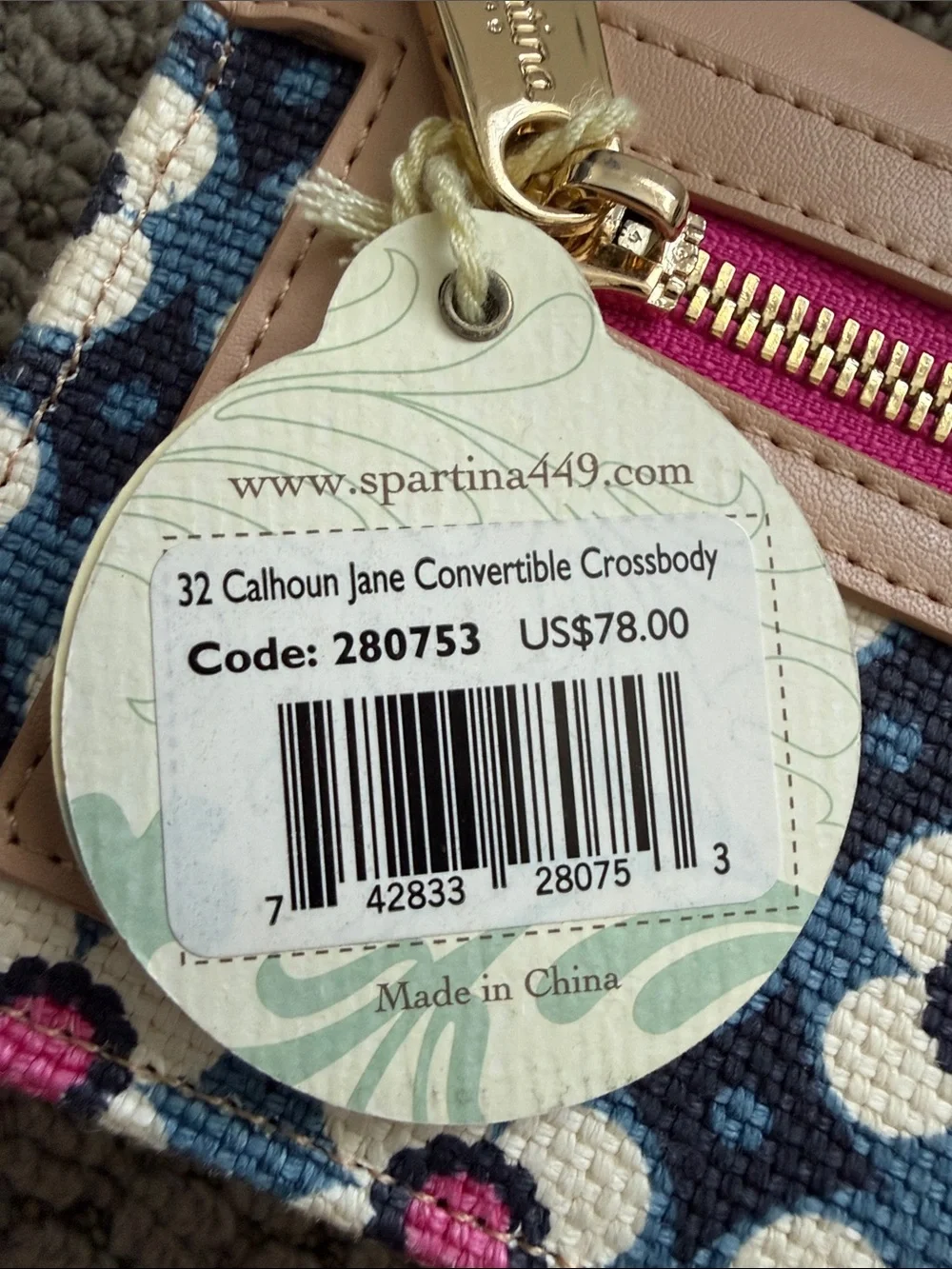 Spartina 449 Pink and Navy Floral Calhoun Jane Convertible Crossbody